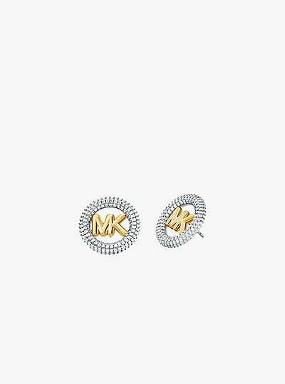 Medium Precious Metal-Plated Brass Pavé Logo Stud Earrings