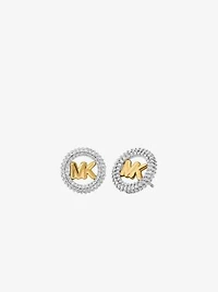 Small Pavé Logo Charm Two-Tone Stud Earrings
