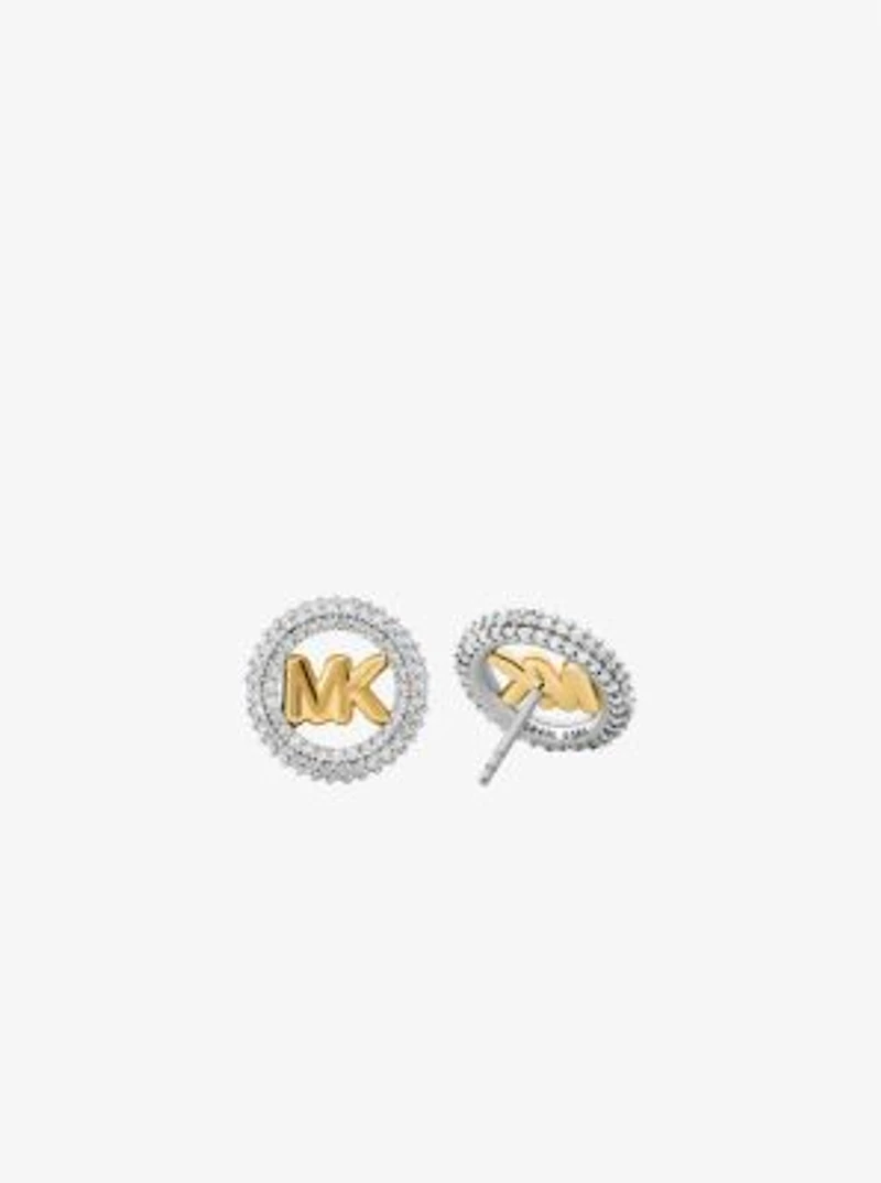 Small Pavé Logo Charm Two-Tone Stud Earrings