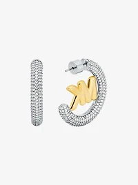 Large Pavé Logo Charm Two-Tone Hoop Earrings