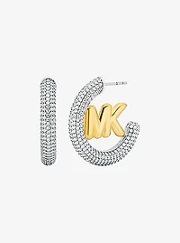 Large Pavé Logo Charm Two-Tone Hoop Earrings