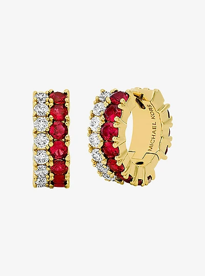 Two-Tone Stone Huggie Earrings