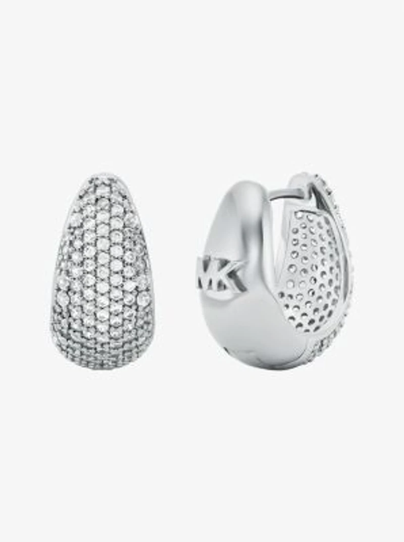 Precious Metal-Plated Brass Pavé Teardrop Huggie Earrings