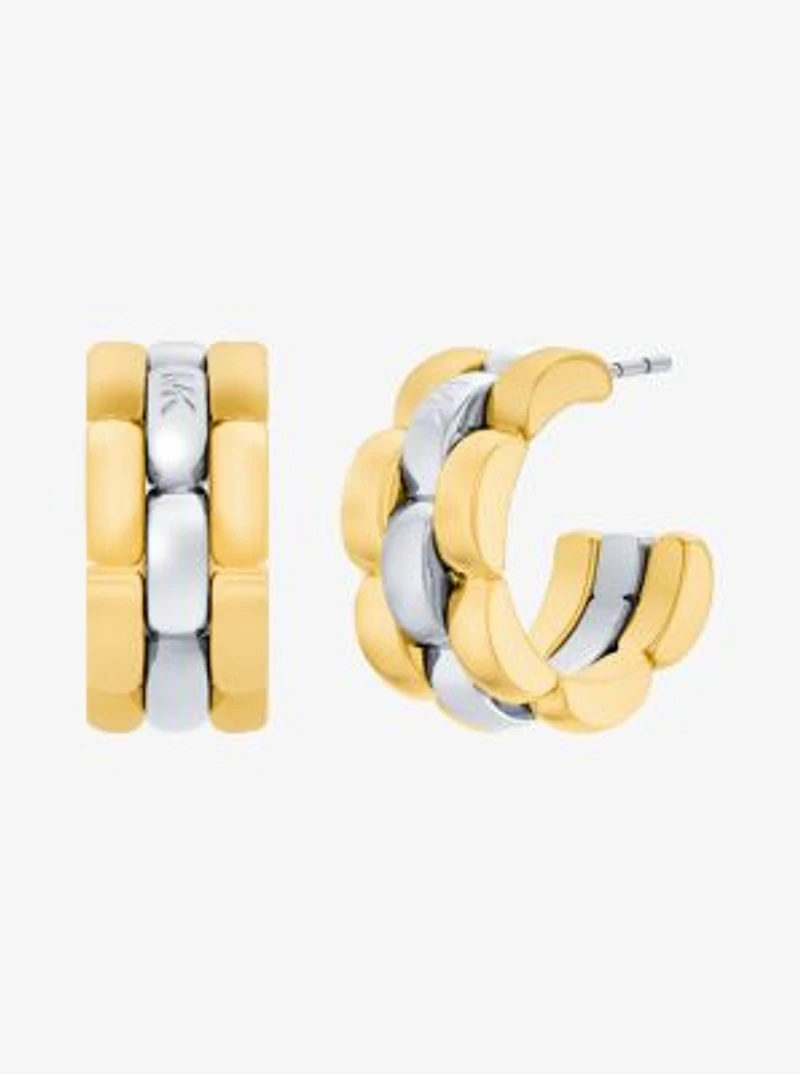 Two-Tone 3-Link Huggie Earrings