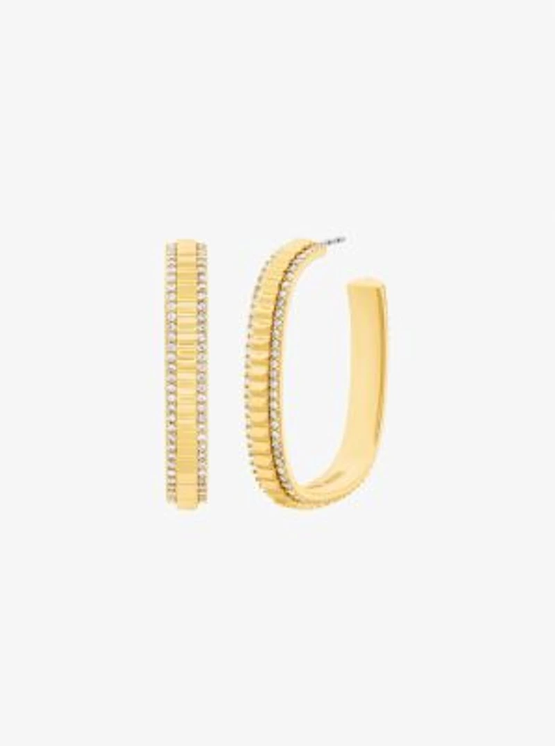 Pavé Gold-Tone Brass Hoop Earrings