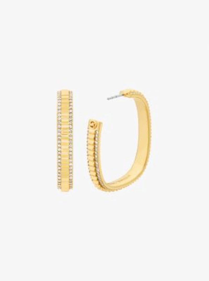 Pavé Gold-Tone Brass Hoop Earrings