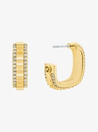 Small Pavé Gold-Tone Brass Hoop Earrings