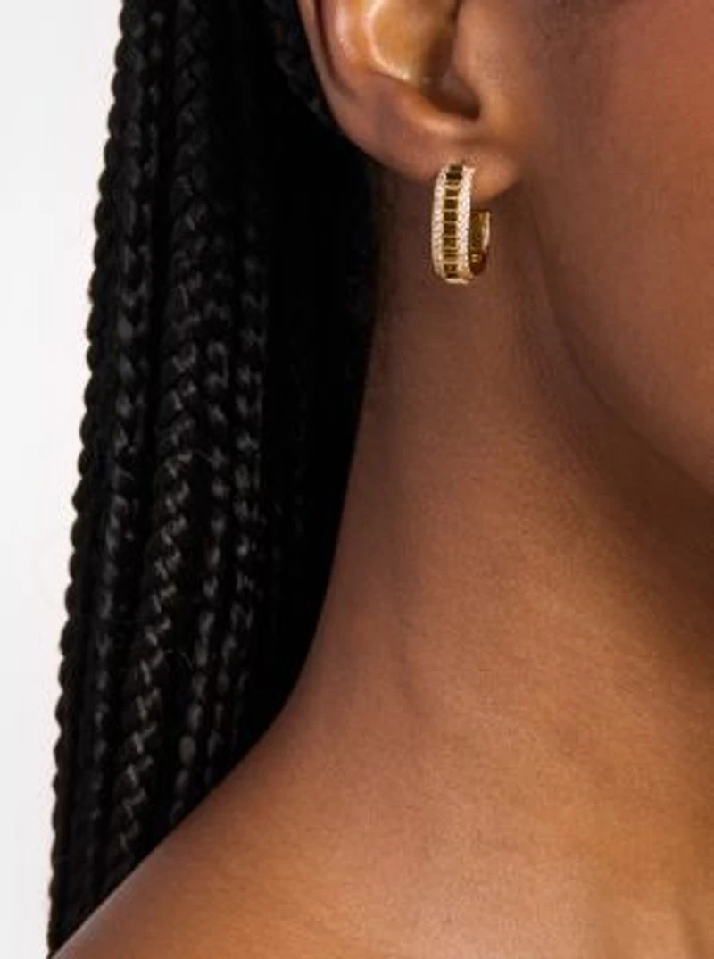 Small Pavé Gold-Tone Brass Hoop Earrings