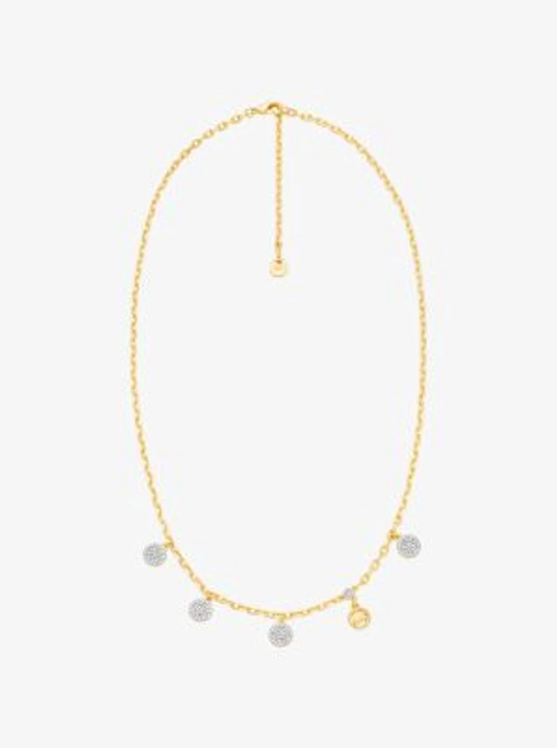 Brass Pavé Disk Charm Necklace