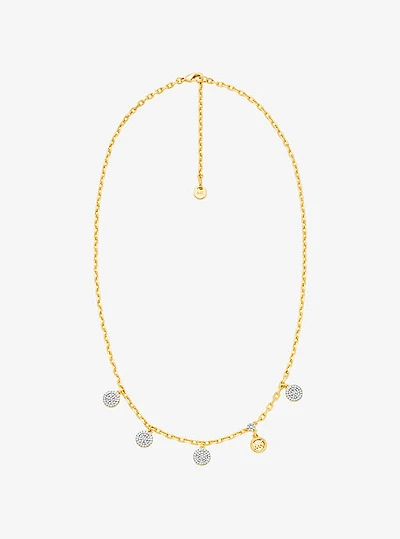 Brass Pavé Disk Charm Necklace