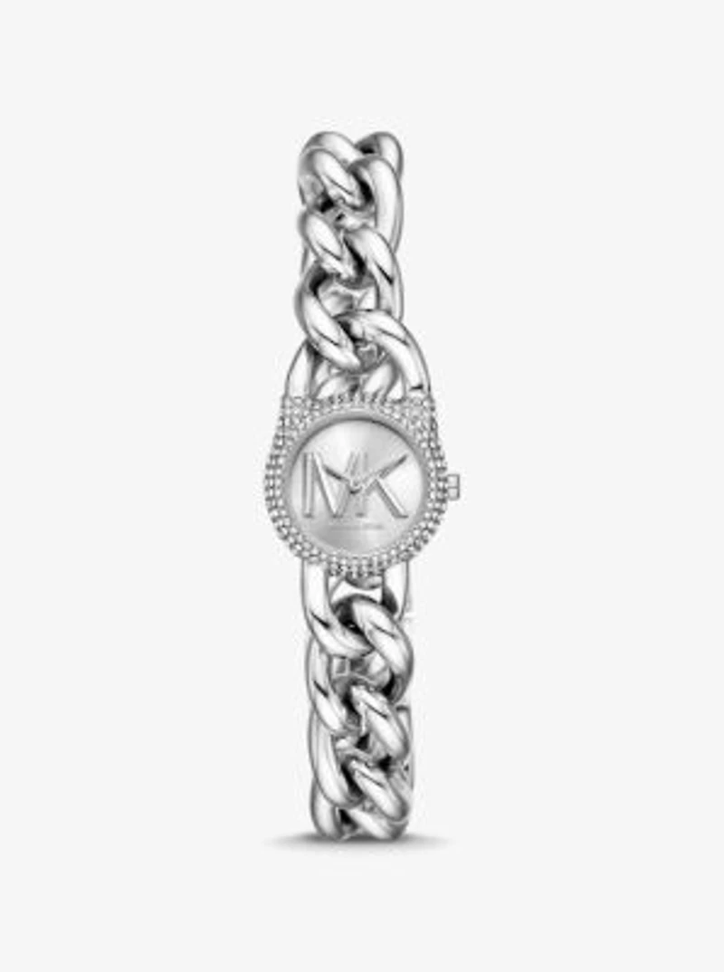Petite Pavé Silver-Tone Chain-Link Watch