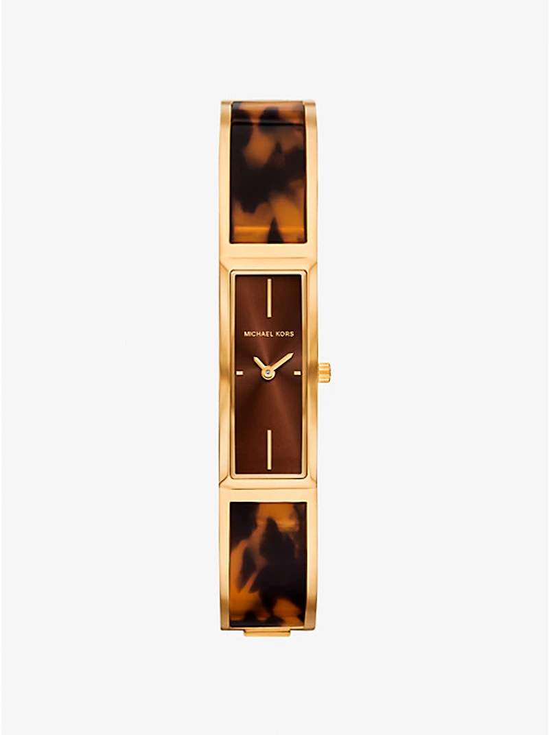 Yazmeen Gold-Tone and Tortoiseshell Acetate Bangle Watch