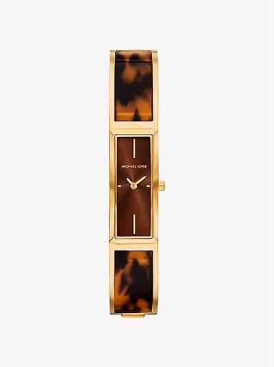 Yazmeen Gold-Tone and Tortoiseshell Acetate Bangle Watch