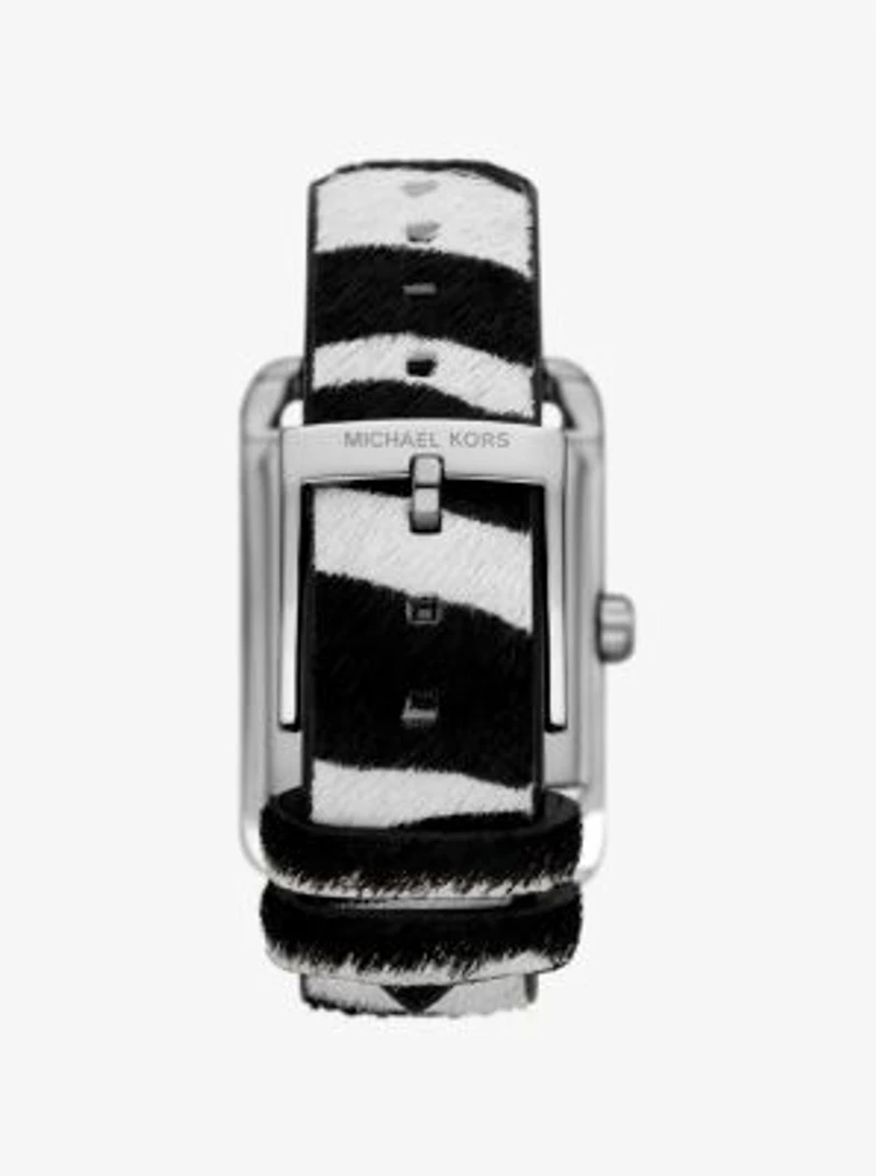 Monroe Silver-Tone and Zebra Print Calf Hair Watch