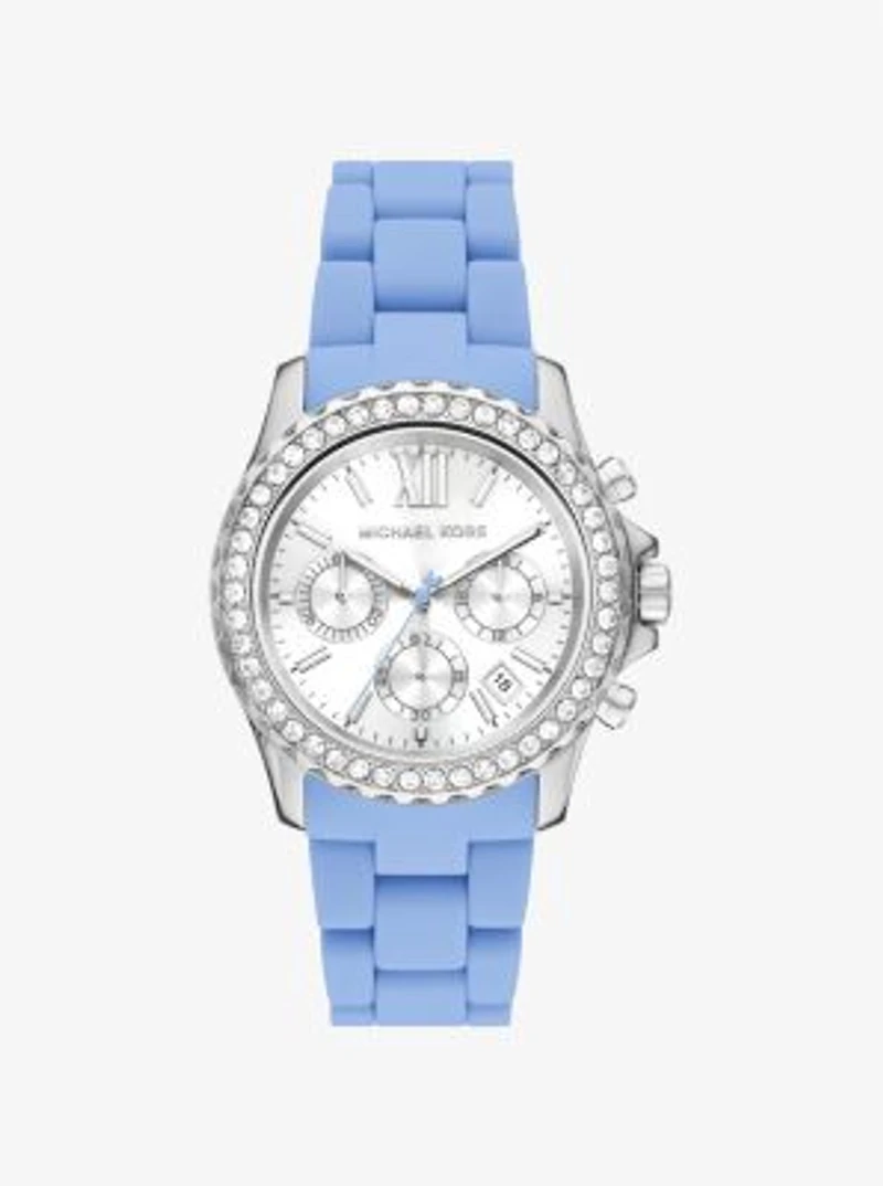 Everest Pavé Silver-Tone and Silicone Watch