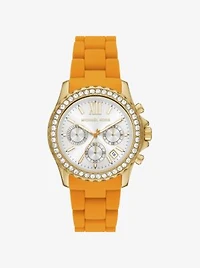 Everest Pavé Gold-Tone and Silicone Watch