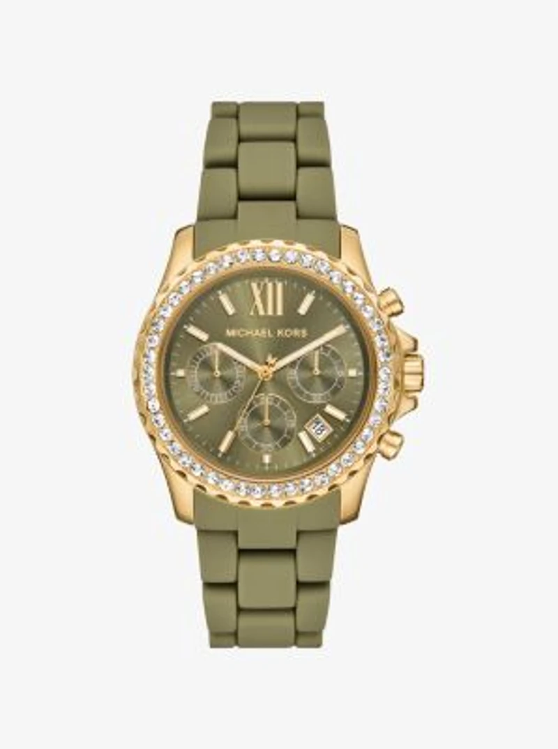 Oversized Everest Pavé Gold-Tone and Silicone Watch