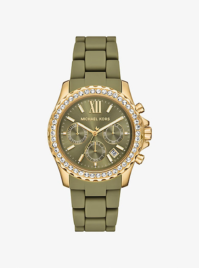 Oversized Everest Pavé Gold-Tone and Silicone Watch