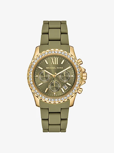 Oversized Everest Pavé Gold-Tone and Silicone Watch