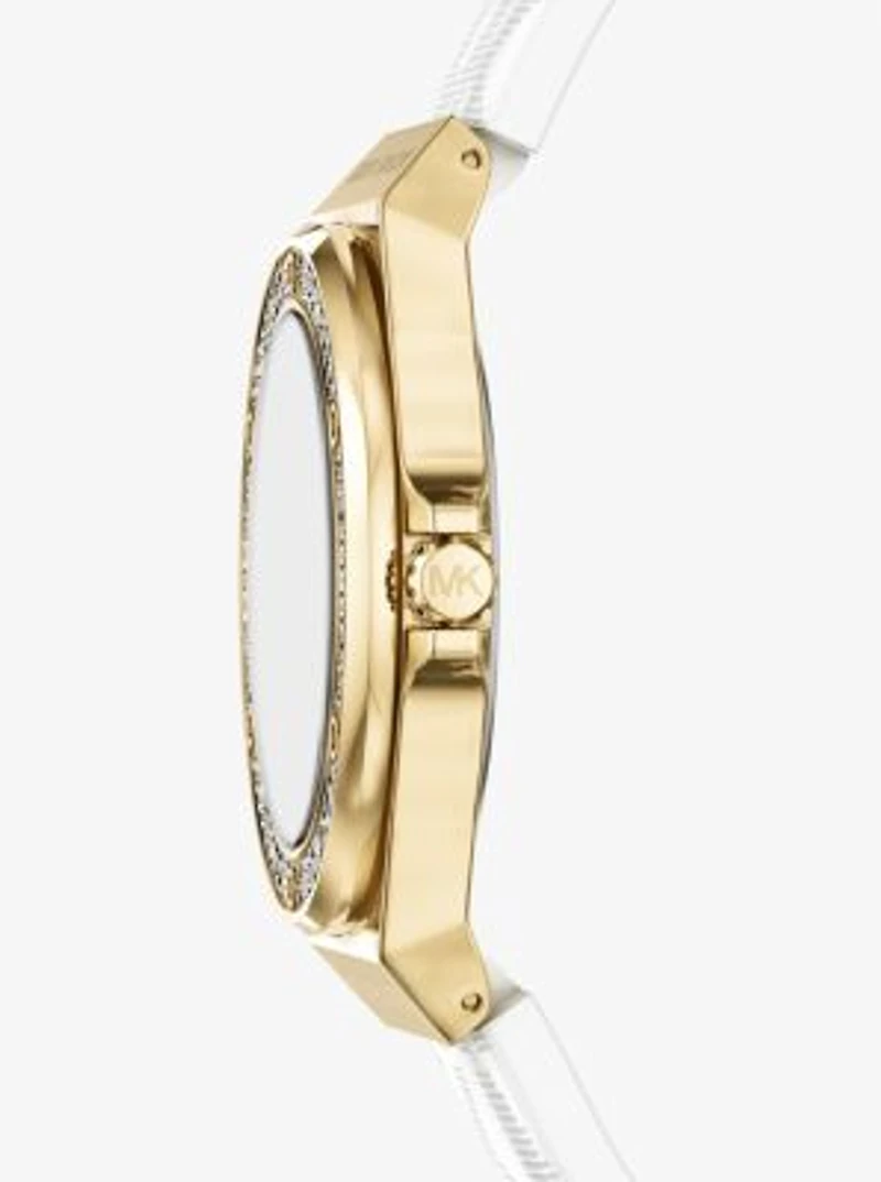 Lennox Pavé Gold-Tone and Logo Silicone Strap Watch
