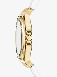 Lennox Pavé Gold-Tone and Logo Silicone Strap Watch