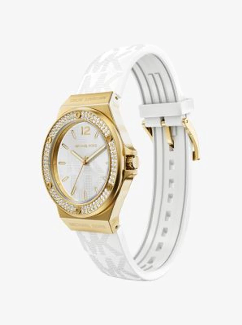 Lennox Pavé Gold-Tone and Logo Silicone Strap Watch