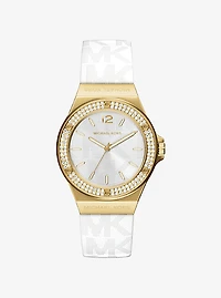 Lennox Pavé Gold-Tone and Logo Silicone Strap Watch