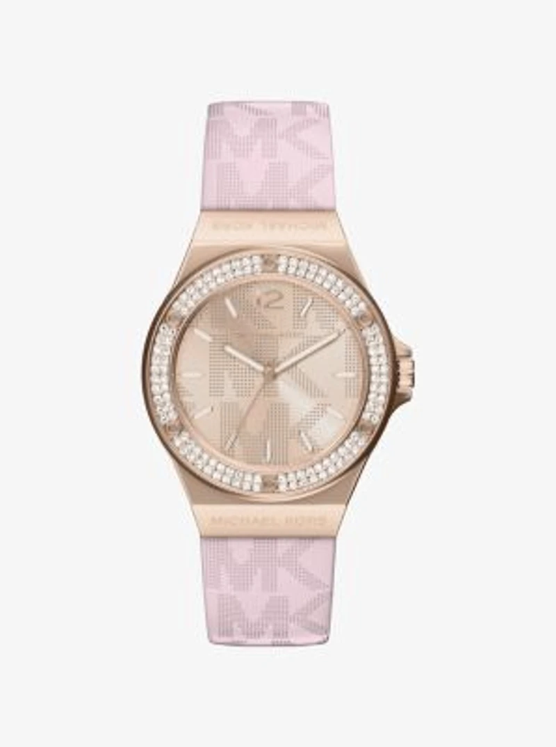 Lennox Pavé Rose Gold-Tone and Logo Silicone Strap Watch