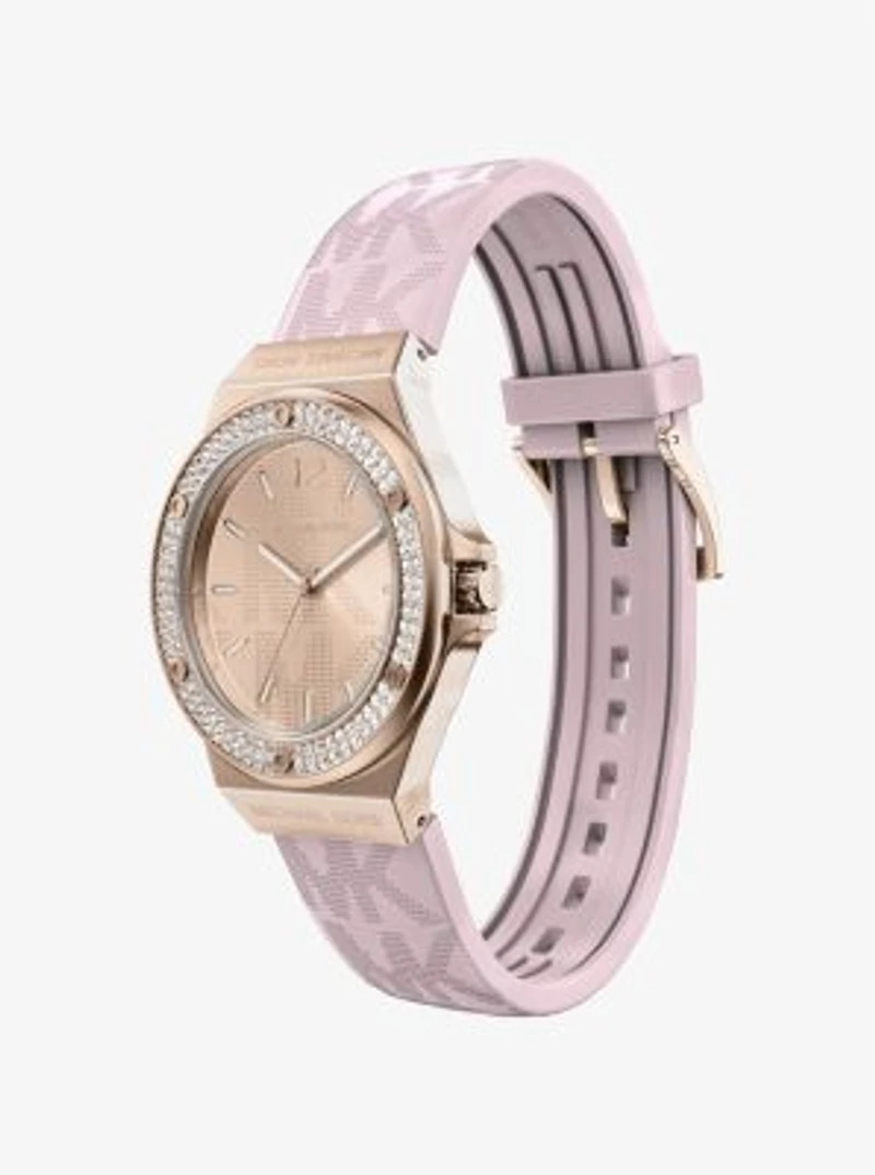 Lennox Pavé Rose Gold-Tone and Logo Silicone Strap Watch