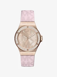Lennox Pavé Rose Gold-Tone and Logo Silicone Strap Watch