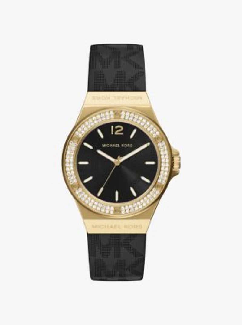 Lennox Pavé Gold-Tone and Logo Strap Watch