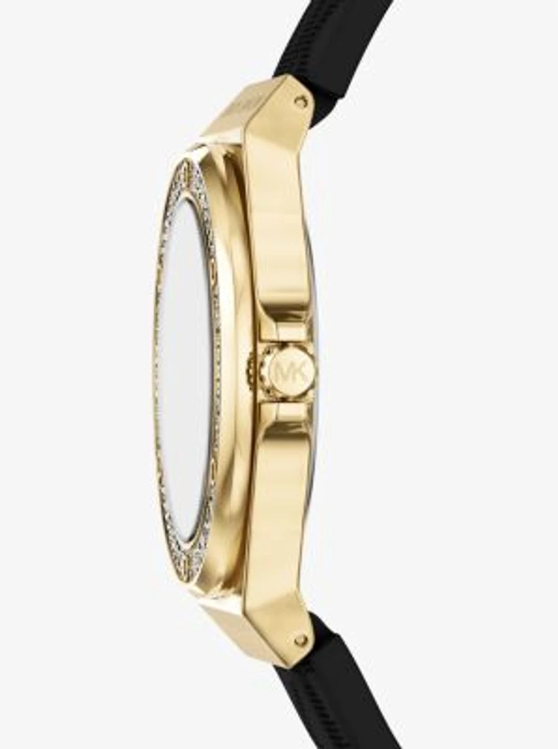 Lennox Pavé Gold-Tone and Logo Strap Watch