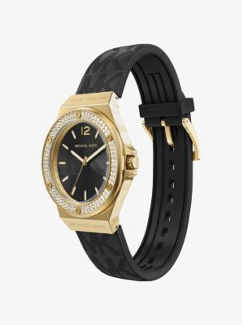 Lennox Pavé Gold-Tone and Logo Strap Watch