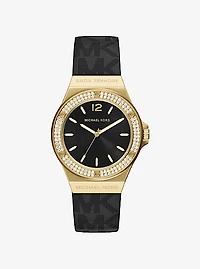 Lennox Pavé Gold-Tone and Logo Strap Watch