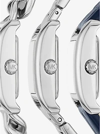 Petite Monroe Silver-Tone and Crocodile-Embossed Leather Watch Strap Set