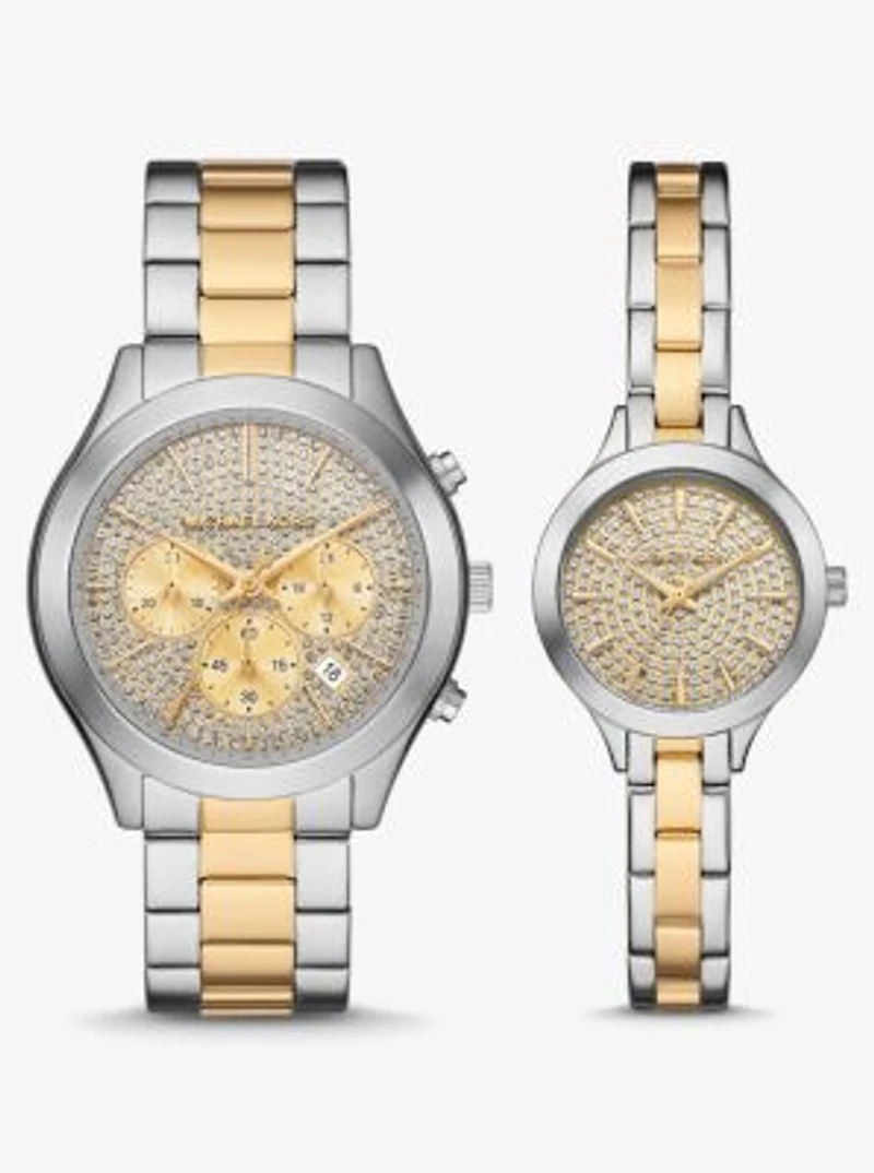 Aspyn His and Hers Pavé Two-Tone Watch Set