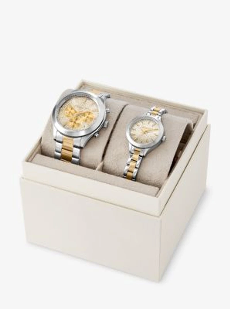 Aspyn His and Hers Pavé Two-Tone Watch Set