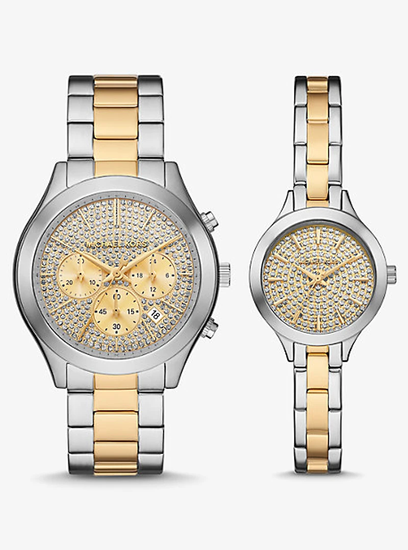 Aspyn His and Hers Pavé Two-Tone Watch Set