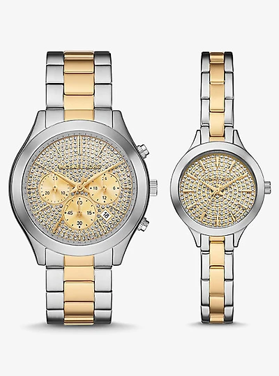 Aspyn His and Hers Pavé Two-Tone Watch Set