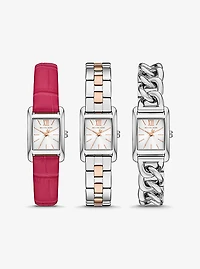 Petite Monroe Two-Tone and Crocodile-Embossed Leather Watch Strap Set