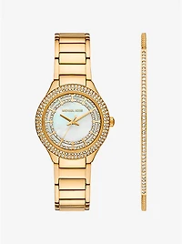 Mini Sylvia Pavé Gold-Tone Watch and Bracelet Gift Set