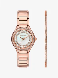 Mini Sylvia Pavé Rose Gold-Tone Watch and Bracelet Gift Set