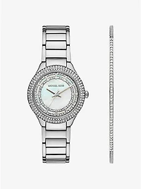 Mini Sylvia Pavé Silver-Tone Watch and Bracelet Gift Set