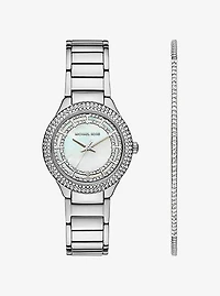 Mini Sylvia Pavé Silver-Tone Watch and Bracelet Gift Set