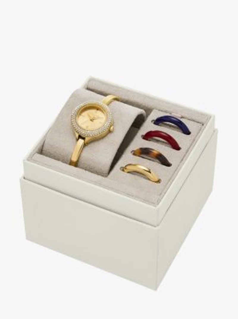 Mini Izzy Pavé Gold-Tone Watch and Interchangeable Bezel Set
