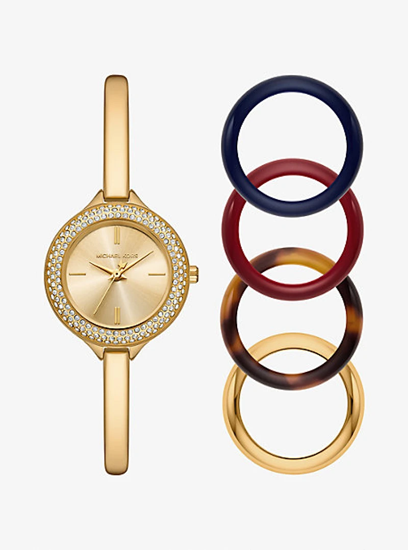 Mini Izzy Pavé Gold-Tone Watch and Interchangeable Bezel Set