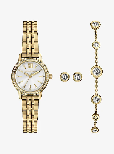 Mini Melissa Pavé Gold-Tone Watch and Jewelry Set