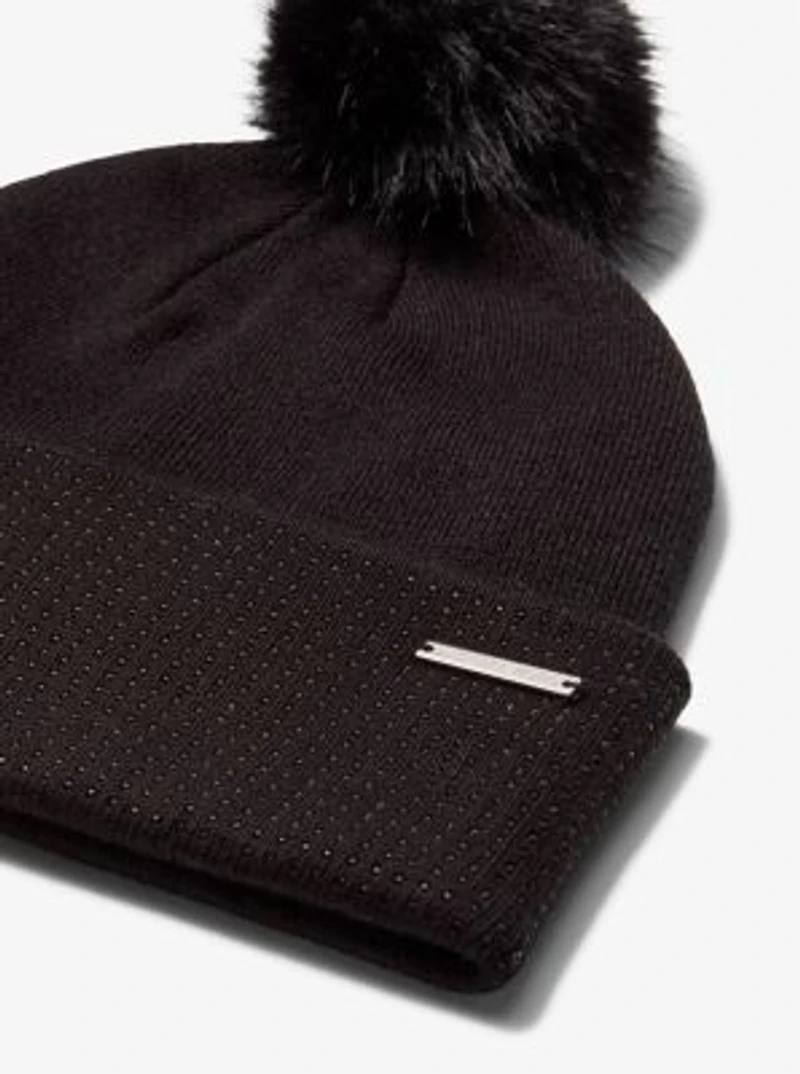 Embellished Knit Beanie Hat and Scarf Set