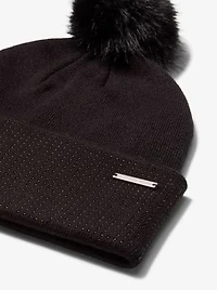 Embellished Knit Beanie Hat and Scarf Set