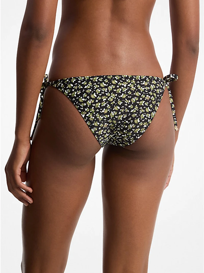 Floral Print Stretch Nylon Bikini Bottom
